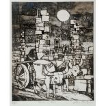 JULIAN TREVELYAN (1910-1988) 'Towers and Oxen', etching with aquatint, pencil signed, titled and