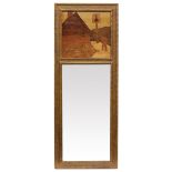 The Rowley Gallery 'The Halfway House' marquetry panel mirror stamped (to panel) paper label (to