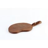 Robert Thompson of Kilburn (1876-1955) Mouseman cheese board oak, kidney shaped board carved mouse