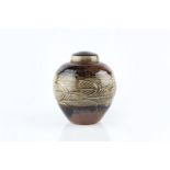 David Frith (b.1937) Ginger jar tenmoku with a band of fern leaves impressed potter's seal 16.5cm