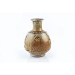 Phil Rogers (b.1951) at Marston Pottery Bottle vase light brown glaze impressed pottery and potter's