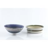 Mary Rich (b.1940) Footed bowl blue and mauve striped glaze impressed potter's seal 21.2cm diameter,