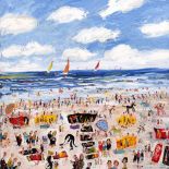 Simeon Stafford (b.1956) St. Ives Beach signed (lower right) oils on canvas 90cm x 89.5cm,