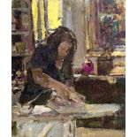 Thomas John Coates (b.1941) Woman ironing monogrammed (lower left) oils on board 30.5cm x 25.3cm,