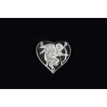 Lalique Glass pendant the heart-shaped panel depicting cupid with a bow and arrow signed 3cm long.