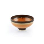 Peter Wills (Contemporary) Bowl orange glaze with dripped manganese rim incised signature and