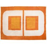 1960s School Rug orange, white and yellow wool 208cm x 150cm.