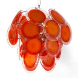 Gino Vistosi (1925-1980) Chandelier chrome frame with twenty-four Murano orange glass discs