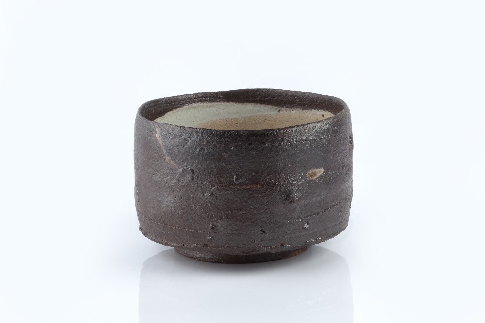 Marcus O'Mahony (b.1952) Footed bowl pearl brushed porcelain slip, dark glaze 10.8cm high, 16.4cm