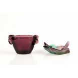 Daum, France Dish pate de verre glass moulded with dragonflys etched signature 16.5cm across,