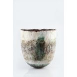 Rachel Wood (Contemporary) Vessel stoneware with various textured glazes incised signature 36cm