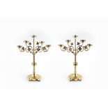 Manner of A.W.N. Pugin (1812-1852) Pair of candelabra brass, with writhen stems and brass leaves