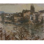 Ken Howard (b.1932) The Rhine at Basel, 2010 signed (lower right) oils on board 25.3cm x 30.3cm,