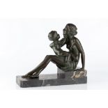 Claude Mirval Art Deco model of mother and child bronze, on marble base signed in the cast 34.5cm