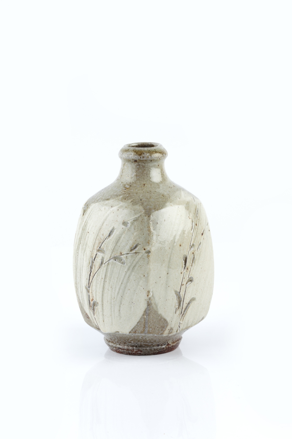 Phil Rogers (b.1951) Vase salt glaze, faceted sides, decorated with incised sprigs impressed