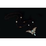 Elizabeth Bonté Art Nouveau horn and paste pendant necklace the carved horn butterfly panel with