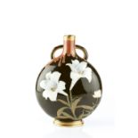 Mintons Aesthetic moon flask decorated with lilies and butterfly manufacturer's mark 25.5cm high.