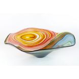 Bob Crooks (Contemporary) 'Wavy' bowl in green, blue, yellow and red glass etched signature 51cm