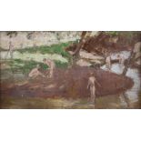 Maurice Field (1905-1988) Young bathers inscribed 'One of the sketches for Building the Dam, Maurice
