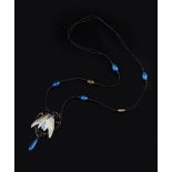 Art Nouveau Horn and paste pendant necklace the carved horn insect panel with blue paste abdomen and