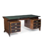 Attributed to Osvaldo Borsani (1911-1985) Desk, circa 1950 walnut, glass, the shaped top with a