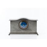 Liberty & Co. Mantel clock, model no.01126 hammered pewter case with enamel dial stamped