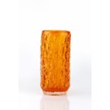 Geoffrey Baxter for Whitefriars 'Bark' vase tangerine coloured glass, with rare tapering base with