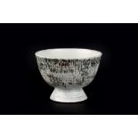 Peter Wright (1919-2003) Footed bowl white and blue glaze, sgraffito decoration incised signature