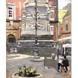 Ken Howard (b.1932) Piazza Domenico, Naples signed (lower right) oils on board 30.3cm x 25.2cm,