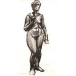 Tom Titherington (1934-2003) Standing female nude with a towel signed (lower right) charcoal 55cm