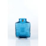 Geoffrey Baxter for Whitefriars 'Stitched Cube' vase, circa 1970 pattern no.9811, kingfisher blue