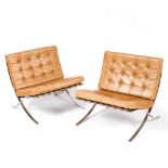 Ludwig Mies van der Rohe (1886-1969) for Knoll International Pair of 'Barcelona' chairs tan