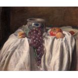 George Weissbort (1928-2013) Still life of fruit on a white drape signed (lower right) oils on board