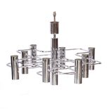 Geatano Sciolari (1927-1994) for Boulanger Chandelier chromed metal, geometric design 61cm across.