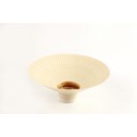 Peter Wills (Contemporary) Footed bowl cream glaze with chattered flared rim impressed potter's seal