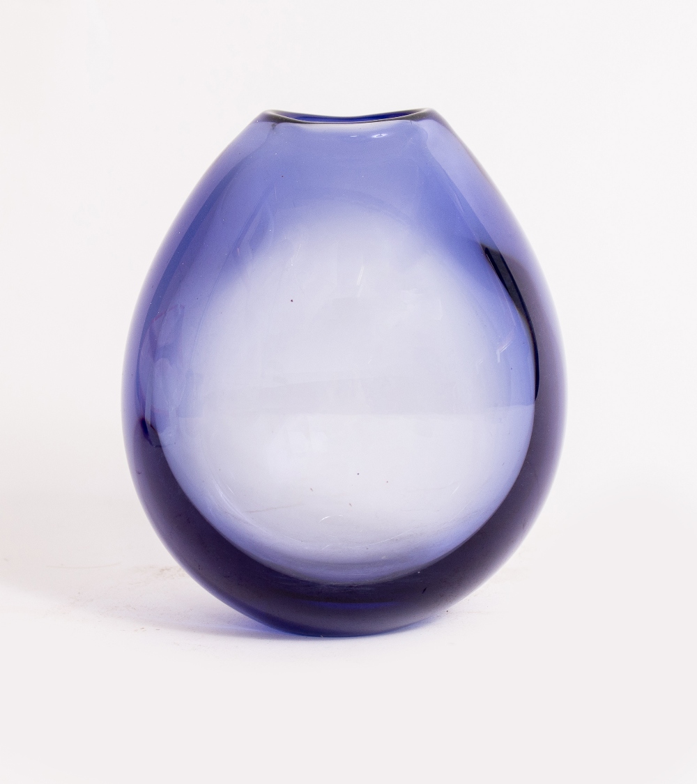 Per Lutken for Holmegaard vase glass vase in blue etched signature 17cm high.