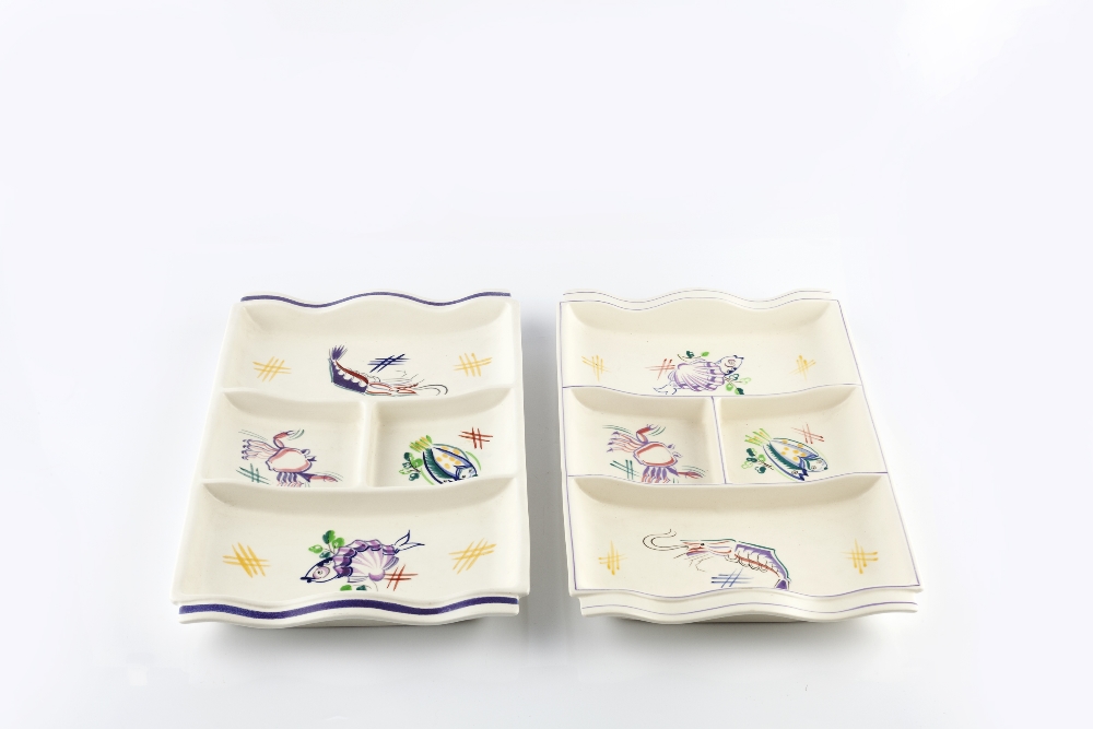 Poole Pottery Pair of hors d'oeuvre dishes printed manufacturer's marks 35cm across (2).