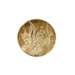 Loys Lucha of Paris Disc brass, embossed with tropical fish stamped marks 18.4cm diameter.