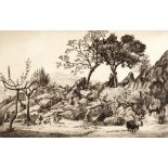 Job Nixon (1891-1938) Goats on a mountain signed in pencil (in the margin) etching 23cm x 34.5cm.