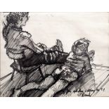 Norman Cornish (1919-2014) 'John and Ann watching the T.V.' signed and titled (lower right) pen