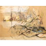 Phyllis Bray (1911-1991) Kenwood Lake, Hampstead titled (to reverse) pastels 34cm x 45.7cm.