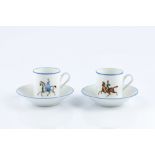 Richard Ginori, Italy Two cups and saucers decorated with show jumping horses and attire