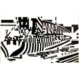 Edward Wadsworth (1889-1949) 'Dazzle Ship in Dry Dock', 1918 woodcut on wove paper 13cm x 22cm.