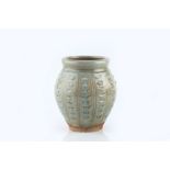 John Nuttgens (Contemporary) Vase celadon with rhododendron glaze impressed potter's seal 21cm