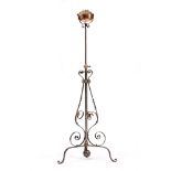 Arts & Crafts French standing lamp, circa 1900 wrought iron and copper 156cm high.