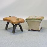 A leather upholstered camel stool, together with an ottoman,