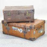 A vintage leather suitcase, with a fitted interior, stamped Cave and Sons, 92cm,