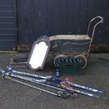 A vintage wooden pram, bearing a label for Hartleys of Bury St Edmunds, 112cm,