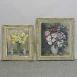 J B Oakes, still life flowers, oil on canvas, 76 x 64cm, together with another by the same hand,