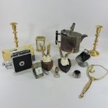 Two boxes of items, to include glassware, beer steins, brassware,